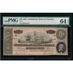 1864 $20 Confederate States of America Note PMG 64EPQ