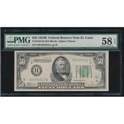 1934B $50 St Louis Federal Reserve Note PMG 58EPQ