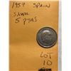 Image 2 : 1957 Spanish Silver 5 Ptas Coin
