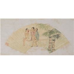 Chinese Watercolor Erotic Scene Fan Paper Roll