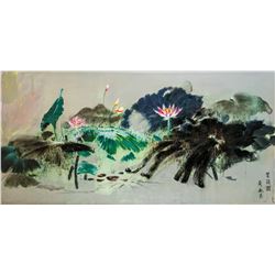 Huang Yongyu b.1924 Chinese Oil on Canvas Lotus