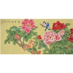 Luo Tang Modern Chinese Watercolor Peony Scroll