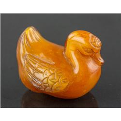 Chinese Amber-like Stone Carved Duck Toggle