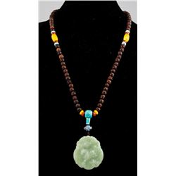 Chinese Green Jade and Multi-Gem Necklace