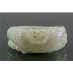 Burma Fine White Jadeite Carved Flower Bangle