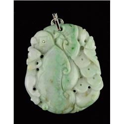 Green Jadeite Pendant w/ 18K Gold & Diamond Bail