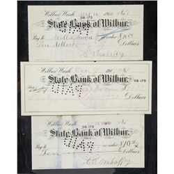 1914 US State Bank of Wilbur Cancelled Cheques 3PC