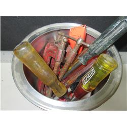 Can with C-Clamps / Chisel / Utility Knife and more