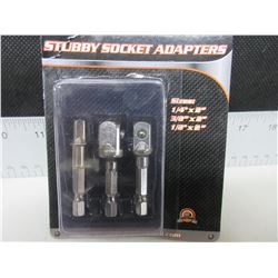 New 3 piece Stubby Socket Adaptors / 1/4" / 3/8" / 1/2" / all 2" long