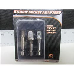 New 3 piece Stubby Socket Adaptors / 1/4" / 3/8" / 1/2" / all 2" long