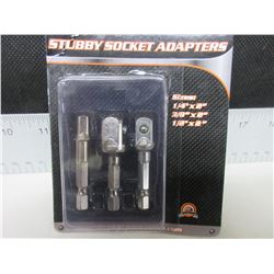 New 3 piece Stubby Socket Adaptors / 1/4" / 3/8" / 1/2" / all 2" long