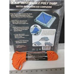 New 5 x 7ft Poly Tarp & 100ft  7 Strand Paracord 550lb