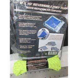 New 8 x 10ft Poly Tarp & 100ft  7 Strand Paracord 550lb
