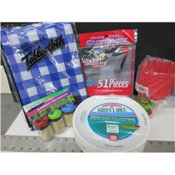 Camping Bundle of Goodies / Plates , Cutlery , Tablecloth , Cups & Toothpics