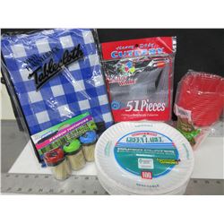 Camping Bundle of Goodies / Plates , Cutlery , Tablecloth , Cups & Toothpics