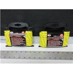 2 New 1/4" Neon Reflective Rope / 50 ft each / Excellent for Camping