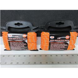 2 New 1/4" Neon Reflective Rope / 50 ft each / Excellent for Camping