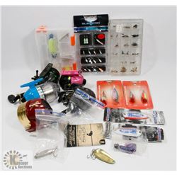 FLAT OF 6 FISHING RODS & ACCESSORIES