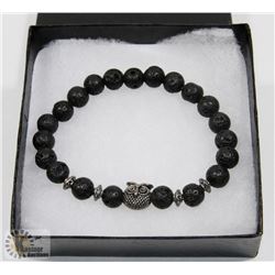 NEW! "OWL" NATURAL LAVA STONE BEADS BRACELET
