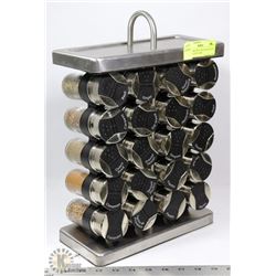 STAINLESS STEEL SPICE RACK WITH 20 LABELLED GLASS