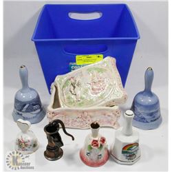 VINTAGE MOTHER OF PEARL TRINKET BOX WITH BELLS