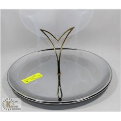 LARGE SILVER COLORED PLATTER WITH HANDLE