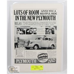 1937 PLYMOUTH ORIGINAL ADVERTISING.