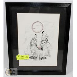 FRAMED SIGNED WOLF ARTWORK BY TERRY WHITFIELD,