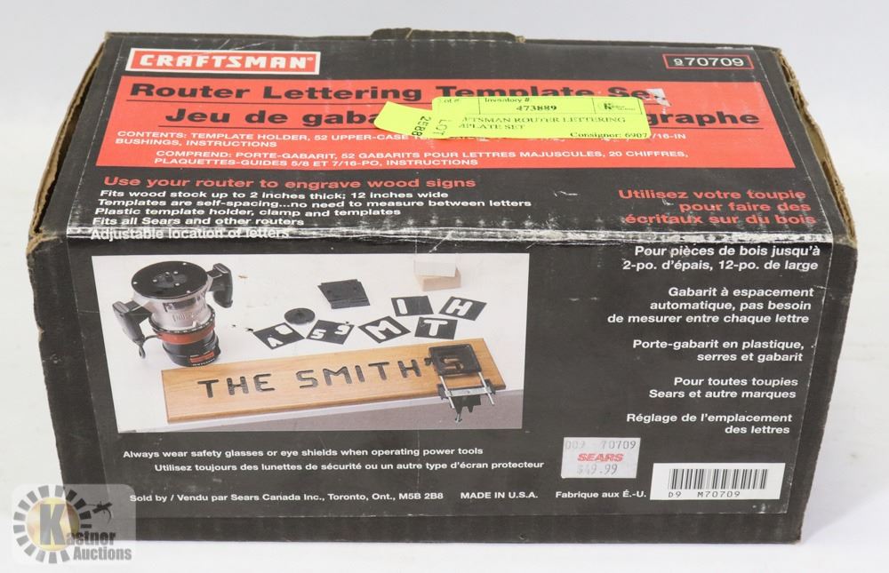 CRAFTSMAN ROUTER LETTERING TEMPLATE SET Kastner Auctions
