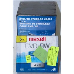 PACK OF DVD/CD STORAGE CASES WITH 5 PACK DVDRW