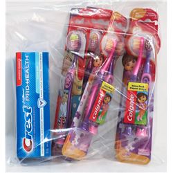 BAG OF ASSORTED KIDS TOOTHBRUSHES AND CREST