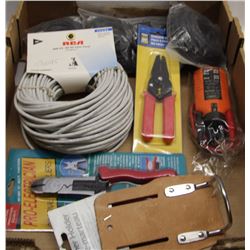 FLAT OF ASSORTED TOOLS INCL PLIERS, VOLTAGE TESTER