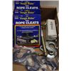 FLAT OF ASSORTED TOOLS INCL ROPE CLEATS, HOOKS,
