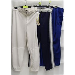 3 PAIRS OF BASEBALL PANTS, 2 SIZE MED & 1 SZ LARGE