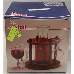 6PC WINE CARAFFE GLASSES WITH WOODEN STAND