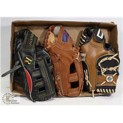 LOT OF 3 LEATHER 11" & 12" BASEBALL GLOVES