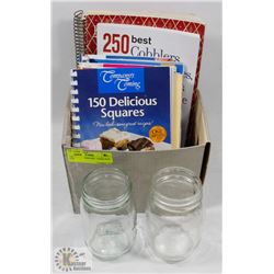 LOT OF 8 COOKBOOKS - SOME NEW - 2 JARS