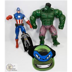 KIDS TOY LOT: INCLUDES THE HULK, BATMAN, CAPTAIN