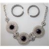 Image 1 : 19)  SILVER TONE RED & BLACK CRYSTAL BOHO