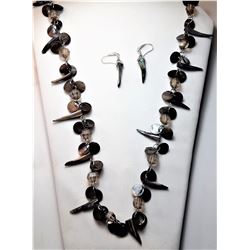 16)  SILVER TONE, CRYSTAL & ABALONE