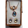 Image 1 : 5)  SUITE OF PINK GOLD TONE  IRIDESCENT JEWELRY