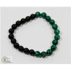 #72-NATURAL MALACHITE & MATTE BEAD BRACELET 8MM