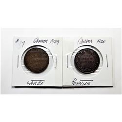3)  LOT OF 2 ANTIQUE CANADIAN LARGE PENNIES