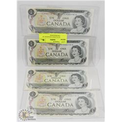 4 UNCIRCULATED CANADIAN. $1 BILL WITH SEQUENCE