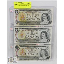 1973 LOT OF 3 CANADA $1 BILLS