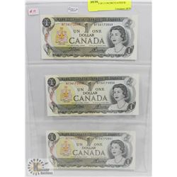 1973 LOT OF 3 UNCIRCULATED $1 NOTES