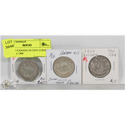 LOT OF 3 CANADA 50 CENT COINS 1955, 1956, 1944