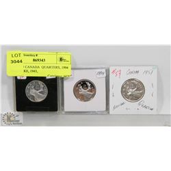 LOT OF 3 CANADA  QUARTERS, 1994 PROOF LIKE, 1943,