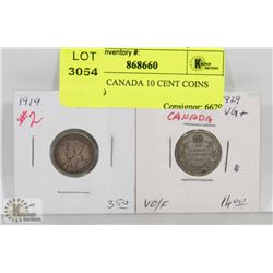 LOT OF 2 CANADA 10 CENT COINS 1919, 1929
