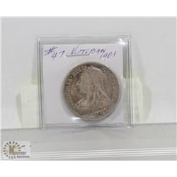 ANTIQUE 1901 VICTORIAN SILVER HALF CROWN